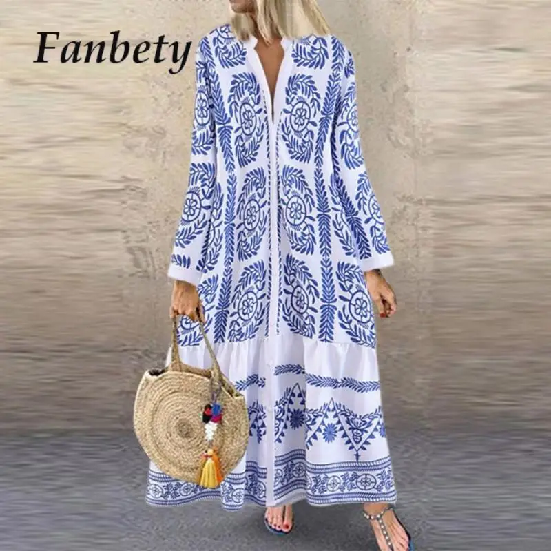 

Женское платье-макси с длинным рукавом, с геометрическим принтом