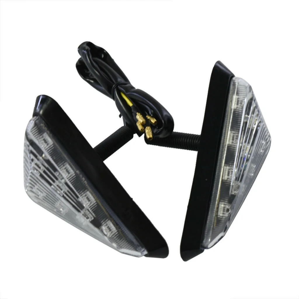 

A pair of motorcycle triangle embedded installation turn signal smoke amber LED light universal