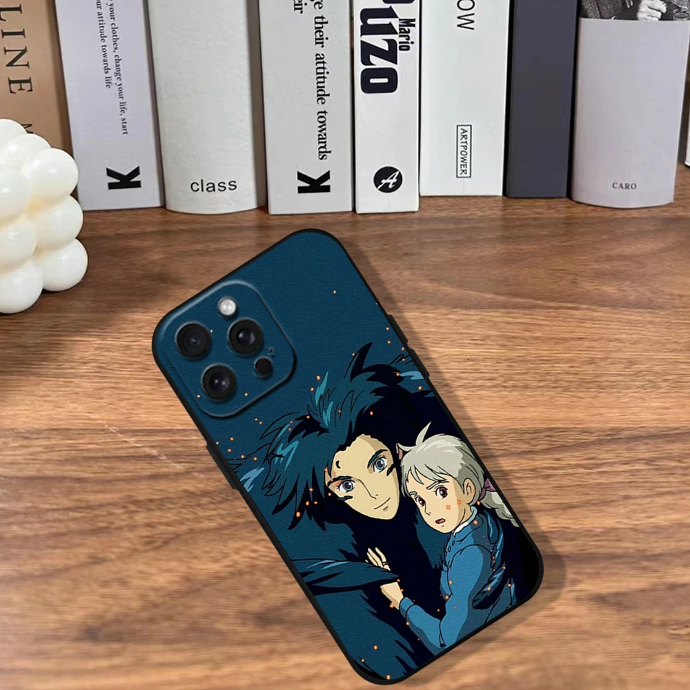 Cartoon H-Howls M-Moving Castle Phone Case For iPhone 11 12 13 14 15 16 Pro Max Plus Black Silicone Soft