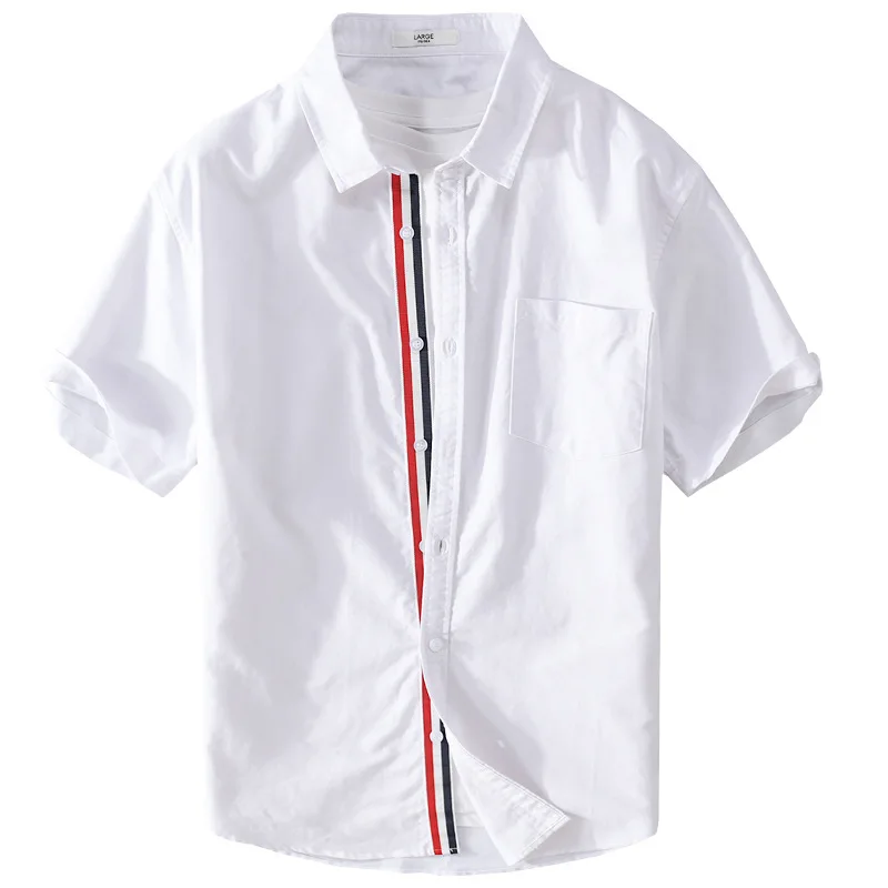 

TB Brand Men's Short-sleeved Shirts Korean Casual Comfortable Mens Shirt Summer New Harajuku Cotton White Men Tops Dropshipping