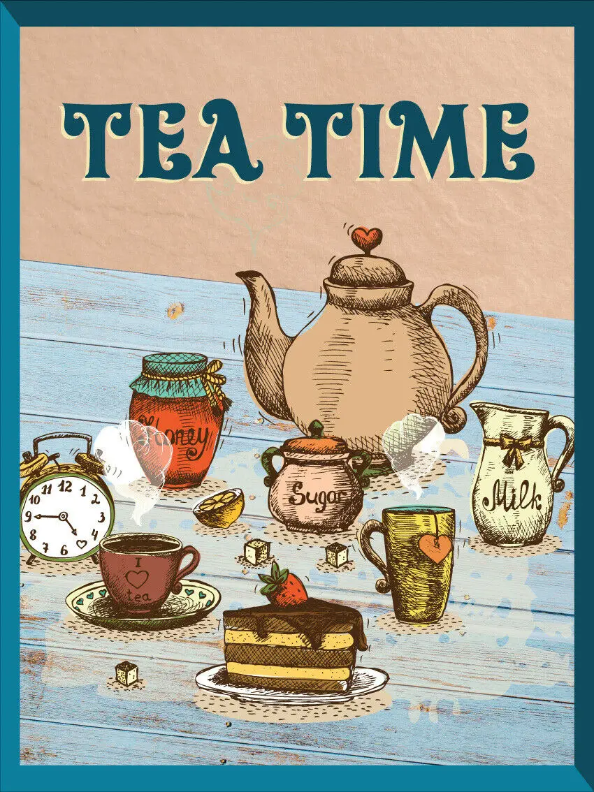 

Tea Time Vintage Tin Signs Iron Painting Wall Plate Home Bar Pub Man Cave Decor