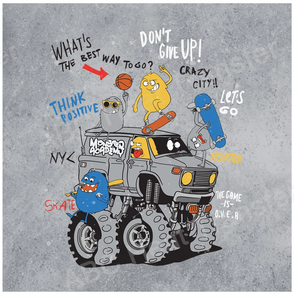 

Kids Truck Monsters Iron On Transfer For Clothing Ironing Sticker Diy Punisher Decals Thermocollants T-shirt Appliques Printing