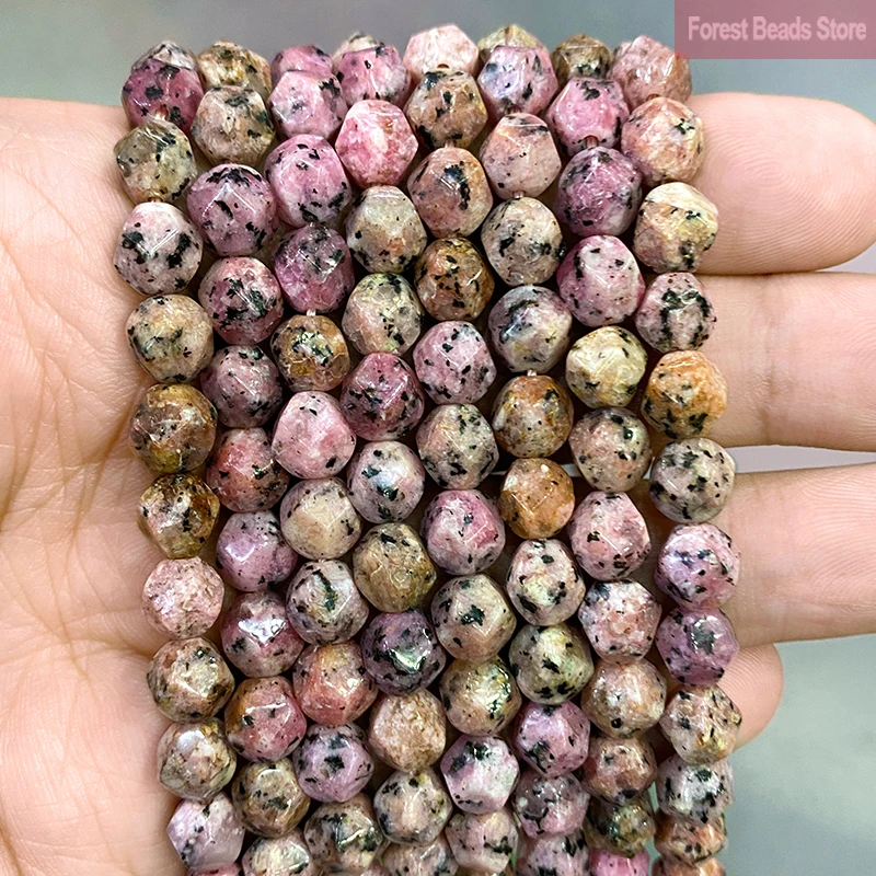 

Natural Stone Faceted Pink Spot Stone Spacer Loose Beads 8MM for Jewelry DIY Making Charms Bracelet Accessories by hand 14" Inch