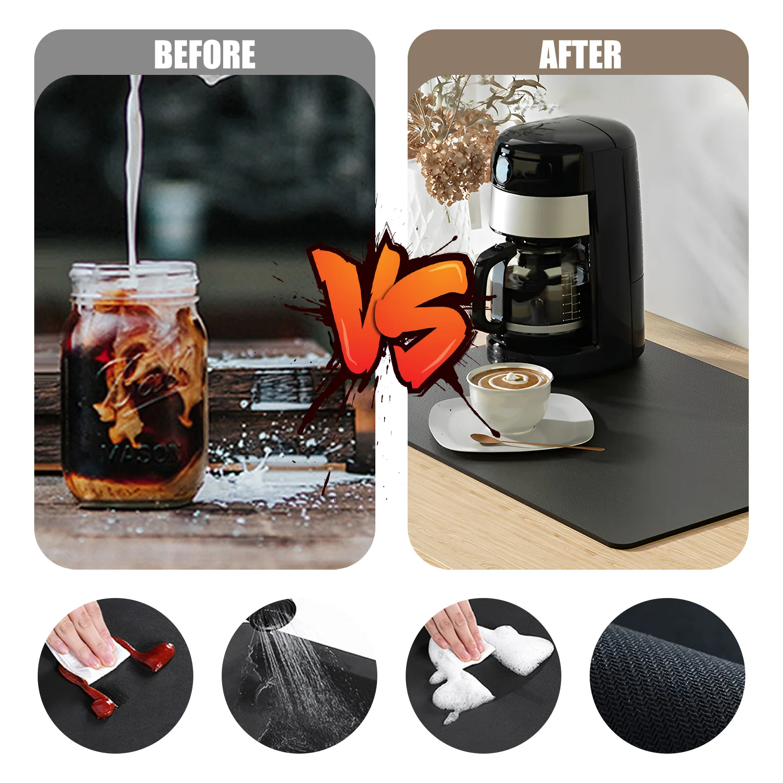 Впитывающий кофейный коврик скрывающий пятна Резиновая подложка коврики для