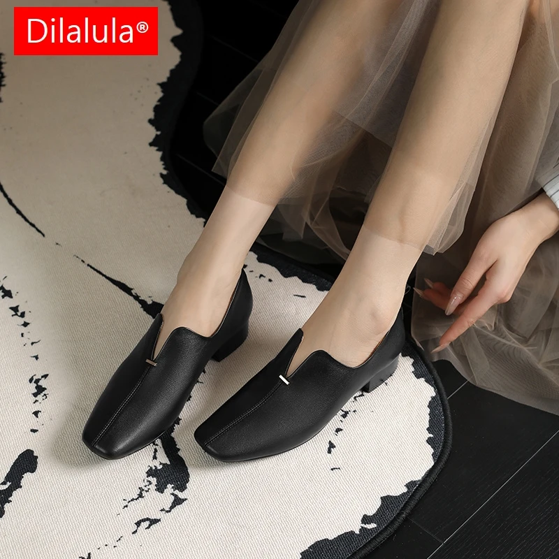 Dilalula 2025 г. женские лоферы из натуральной кожи на низком толстом каблуке удобные