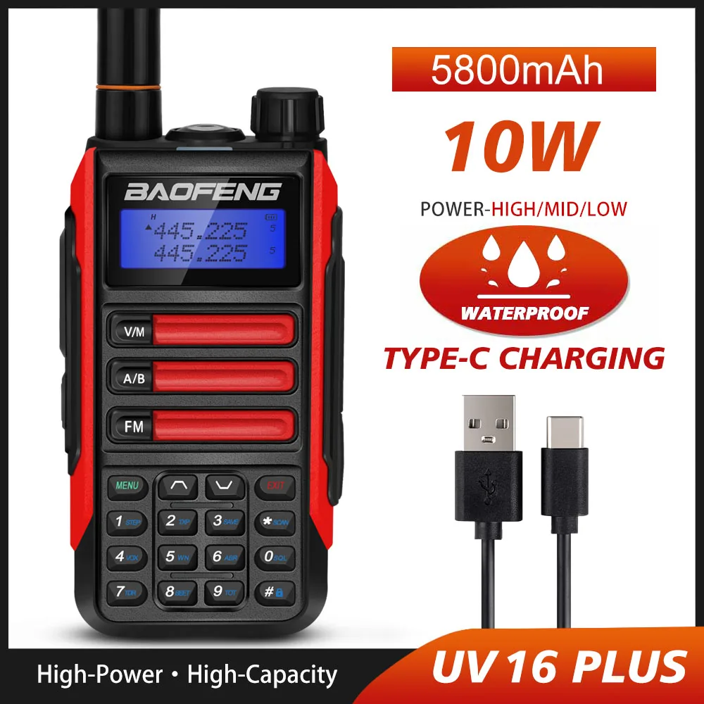 Baofeng UV16 plus Walkie Talkie 10W 5800mah 128CH VHF UHF Dual Band Two Way CB Ham Radio UV -16 plus Portable Radio Transceiver