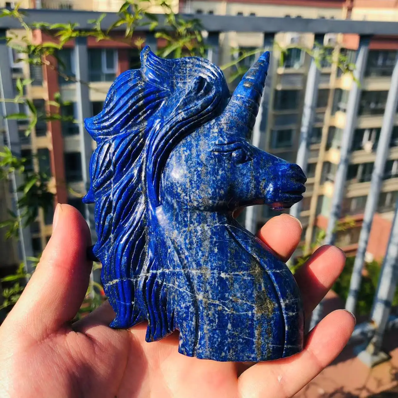 

Large Natural Blue Crystal Quartz Lapis Lazuli Unicorn 4.5'' Sculpture Animals Healing Stone Home Crafts Decoration 1PC