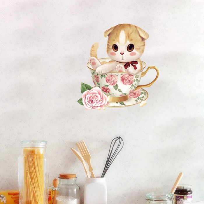 Три Ratels QC151 прекрасная кошка послеобеденный чай изысканный десертный магазин декоративная наклейка семейное украшение для кухни