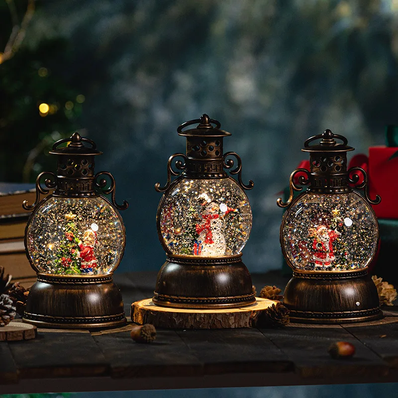 

New Christmas Ornaments Ornament Luminous Table Top Wind Lamp Old Man Music Box Birthday Gift