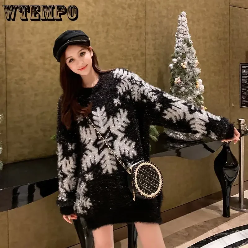 Рождественский свитер WTEMPO с длинным рукавом женские осенне-зимние вязаные топы