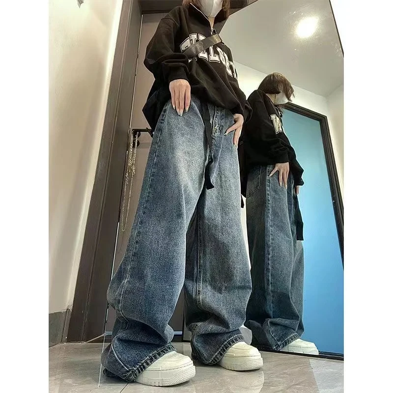

Y2K Women Vintage Streetwear Korean Baggy Cargo Jeans Retro Straight Parachute Pants Denim Trousers Fairy Grunge Alt Clothes
