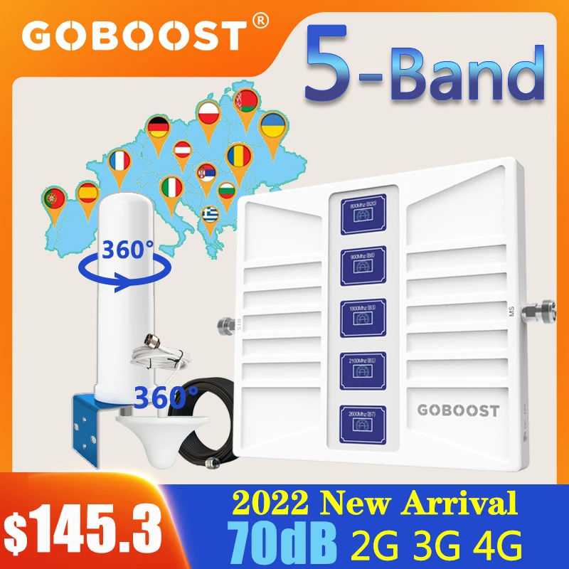 5-полосный усилитель сигнала GOBOOST 2G 4G 800 900 1800 2100 2600 МГц сотовый LTE GSM 3G ретранслятор