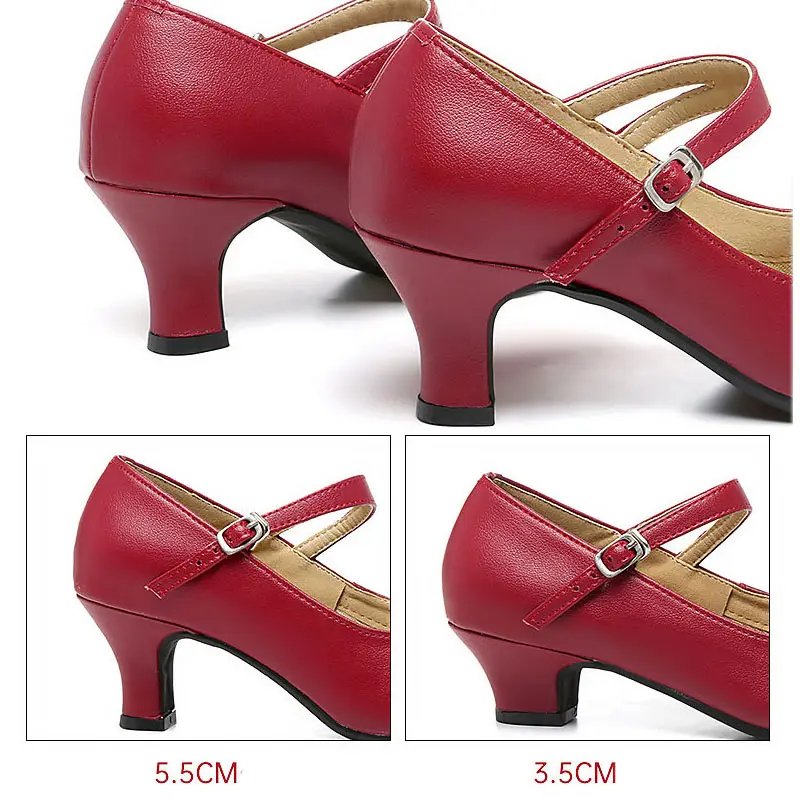 Latin Dance Shoes Women Salsa Dance Shoes Genuine Leather Heels 3cm 5cm Red Party Ballroom Tango Woman Dancing Shoes Size 33-42