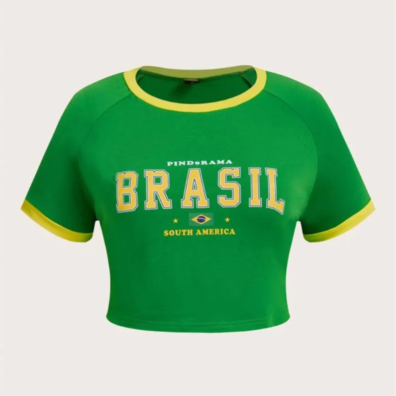 Женская футболка с коротким рукавом Goth Slim Винтажная в бразильском стиле принтом