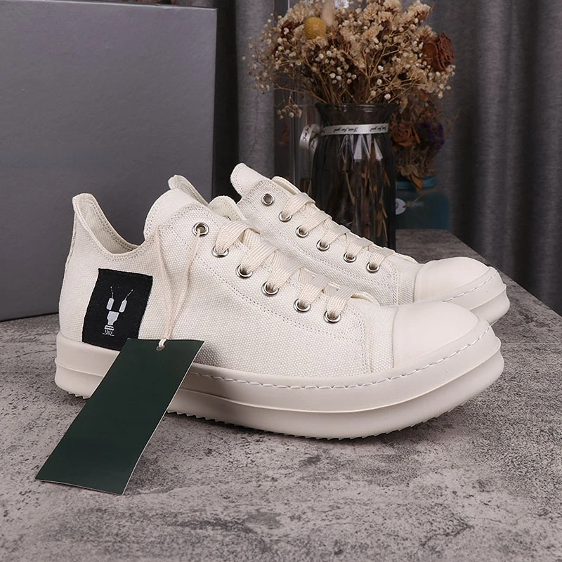 

Ботинки с низким верхом Rick RO Owens, мужские парусиновые ботинки, повседневные туфли с вышивкой риса белого цвета, женская обувь для скейтборда