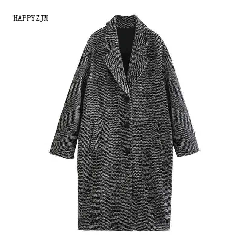 2022 New Women Lapel Sawtooth Twill Long Sleeve Single Breasted High Street Coat Autumn&Winter Fashion Versatile Loose Jacket