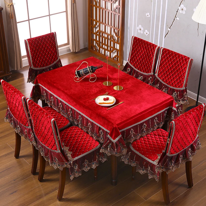 Luxury Embroidery Velvet Tablecloth Dining Chair Cushion For Living Room Decor Coffee Table Square Round Table Cloth