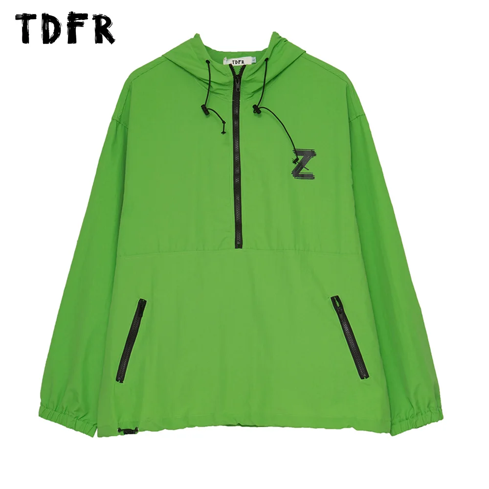 

Letter Print Windbreaker Mens Autumn Safari Style Casual Loose Zipper Pocket Drawstring Hem Long Sleeve Hoodies Men