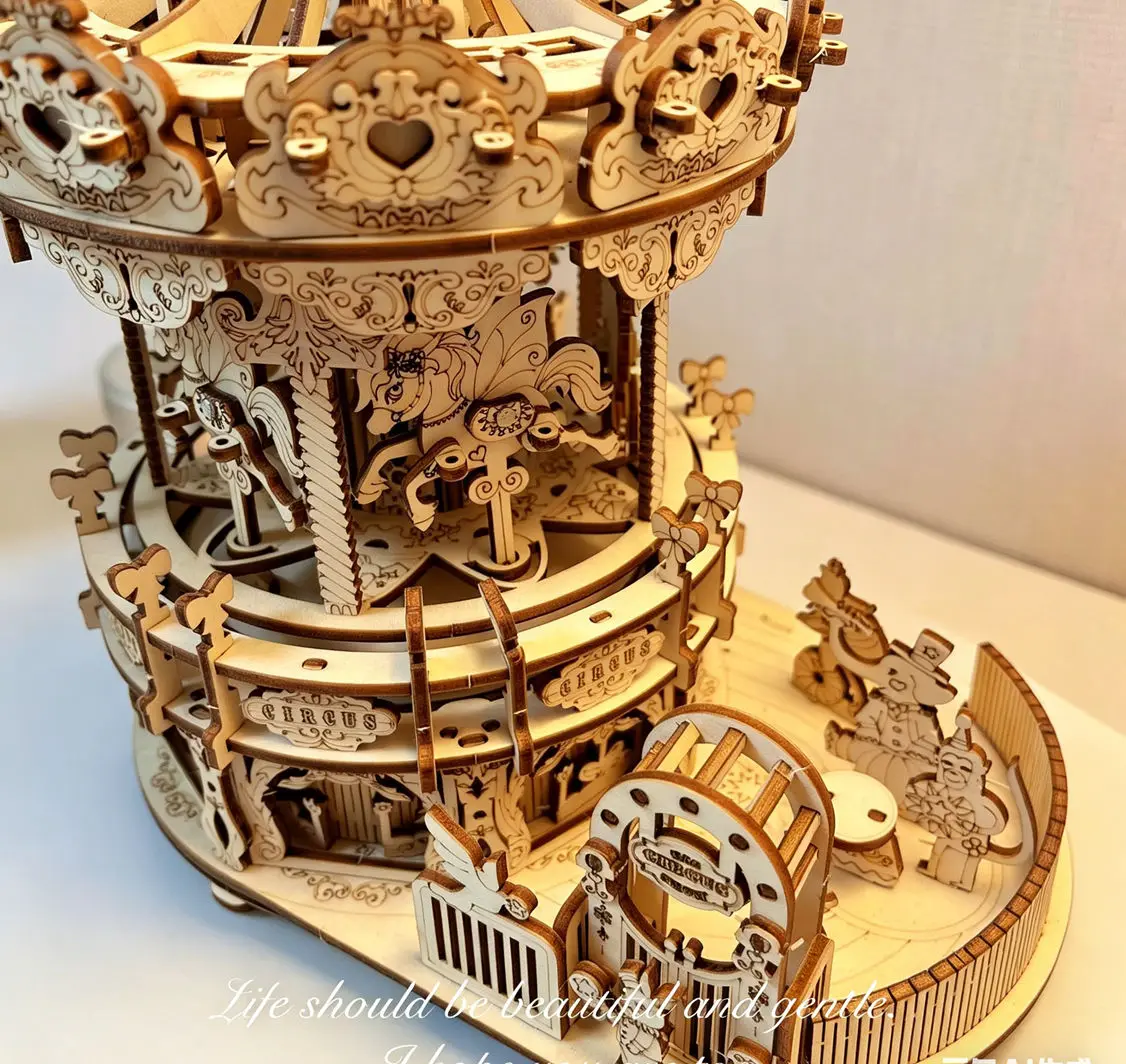 Фото Деревянная музыкальная шкатулка-карусель DIY, 3D-пазл для сборки, развивающая игрушка ручной работы, креативный романтический подарок №4