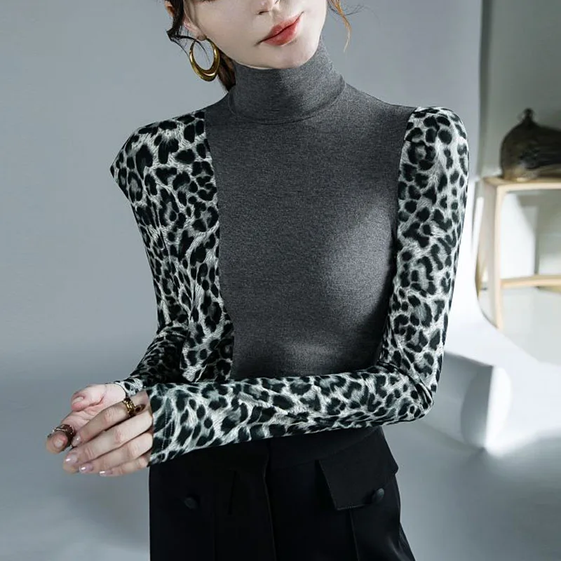 Женский топ с леопардовым принтом элегантный облегающий удобный длинным рукавом