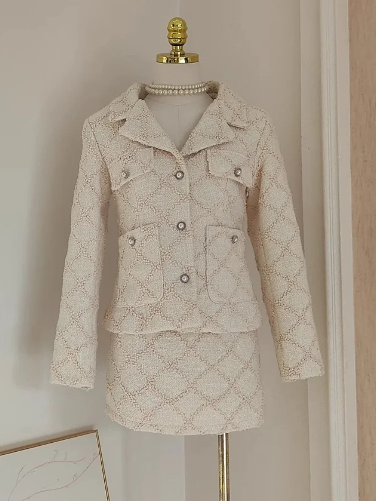 Модный шерстяной яркий шелковый жакет с лацканами во французском стиле комплект