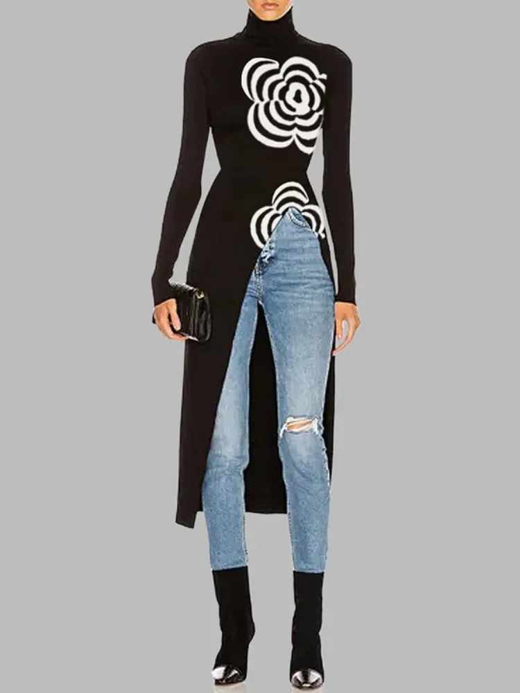 Missuoo женский вязаный пуловер с цветочным узором осень 2023 новая водолазка