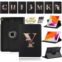 360 rotating pu leather tablet cover case for apple ipad 10 2 inch 9th generation 2021 initial name 26 letters pattern funda