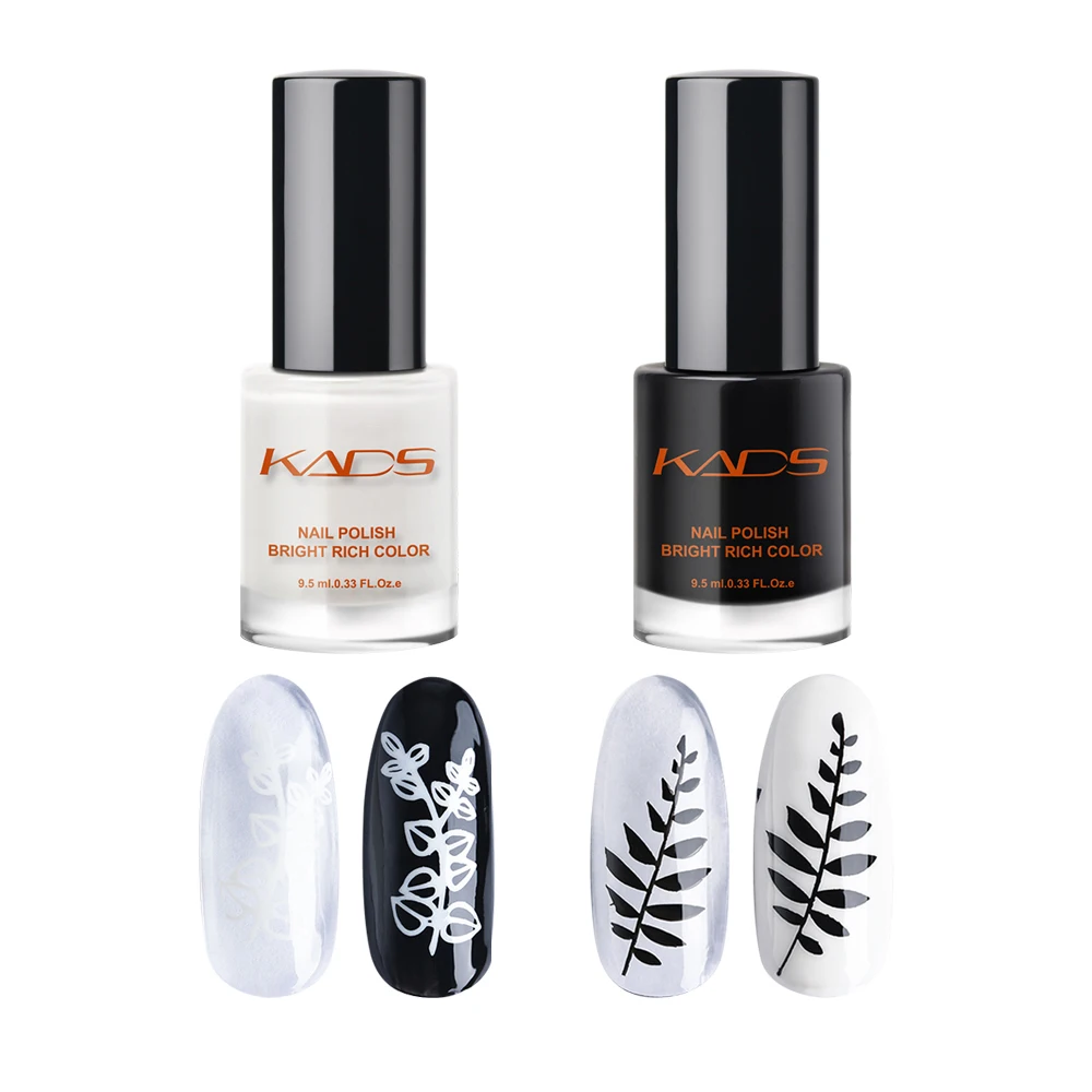 

KADS 2 шт/набор черный белый стемпинг ногтей покрытие набор специальный лак для ногтей для штамповки ногтей шаблон лак