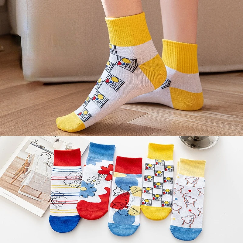 

New Women's Socks Fashion Trendy Socks Breathable Contrast Socks Combed Cotton Straight Socks