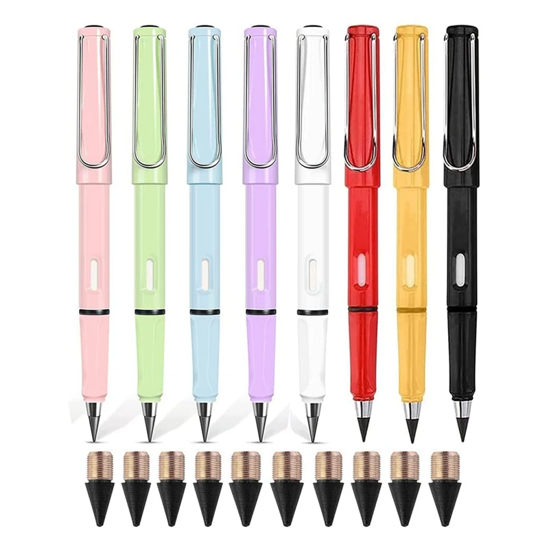 

8PCS Inkless Pencils Eternal With Replaceable Head Portable Everlasting Pencil Reusable Erasable Inkless Pen With Eraser