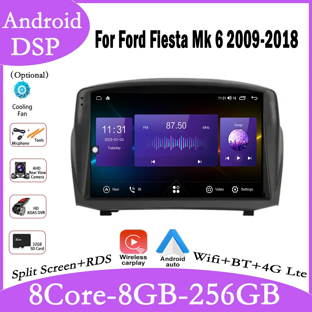 10 дюймов Android 14 для Ford Fiesta Mk 6 2009-2018 автомобильный IPS QLED 4G GPS радио видеоплеер Авто