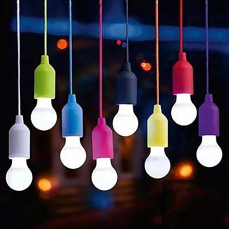 

Colorful LED Hanging Lamp Portable Drawstring Tent Camping Light Retro Lighting Home Colorful Pull Cord Bulbs Battery Powered