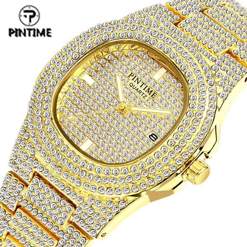 

Iced Out Diamond Watch Quartz Gold HIP HOP Watches with Micropave CZ Stainless Steel Watch for Men Clock Relogio Women Watches