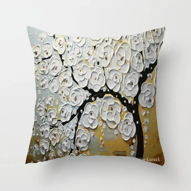 

Painting Trees Flowers Geometry Cushion Cover Small Throw Pillow CasePillowcase Sofa Cover Square 45cmx45cm