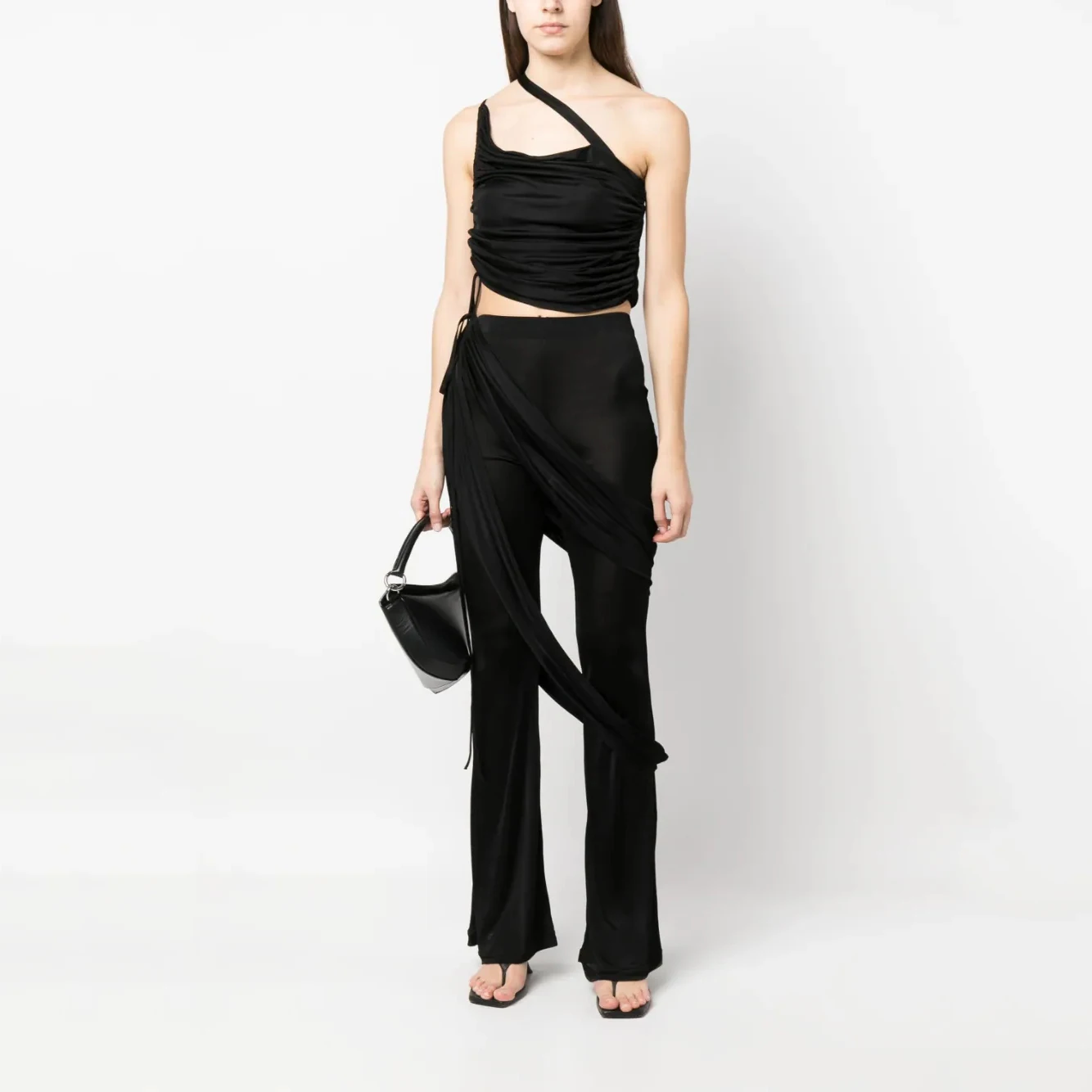 Flutter draped slim flare pants design sense y2k fashion high street black Women's pants 2023 fall new