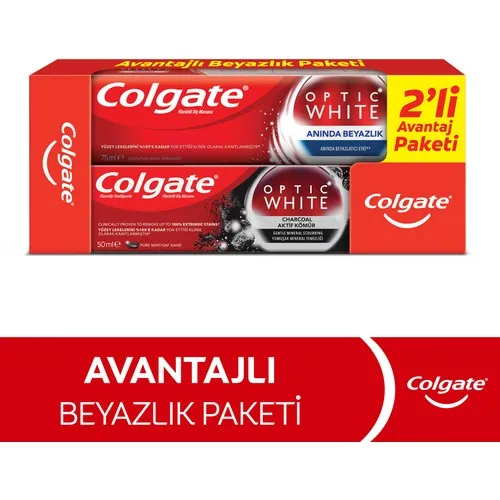 

Colgate Optic White instant White toothpaste 75 ml + Optic White activated charcoal toothpaste 50 ml mouth and dental care
