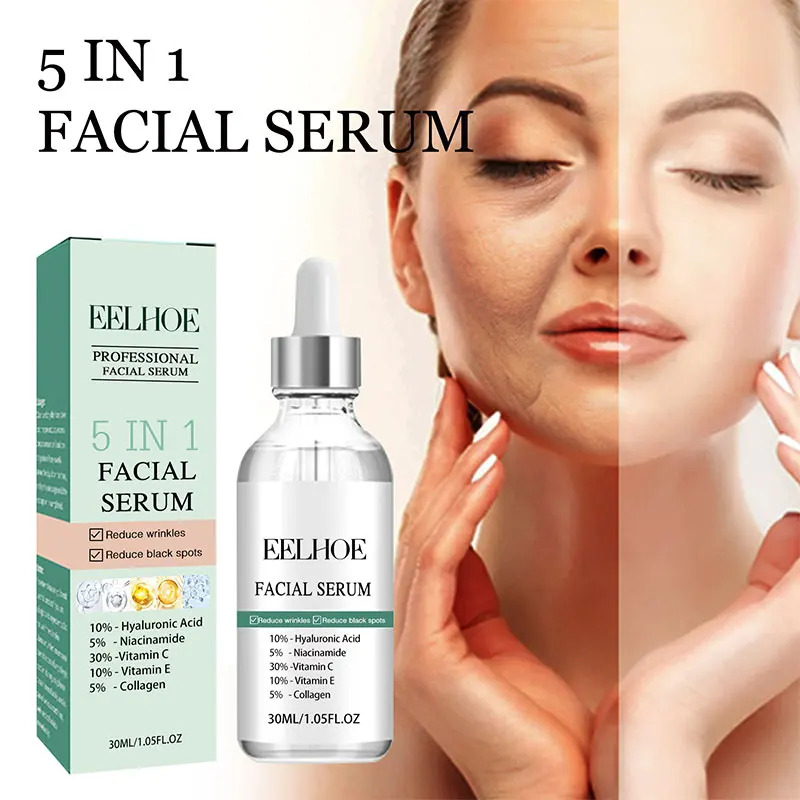 

EELHOE 5 In 1 Moisturizing Whitening Anti Wrinkle Essence Hyaluronic Acid Face Serum Fade Spots Shrink Pores Care Serum 30ml