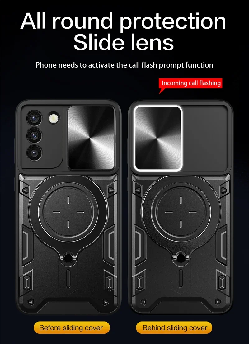 Для Samsung Galaxy S21 Ultra Чехол Armor Slide Camera Защитный чехол для объектива + Plus S 21 FE Ring Stand Funda