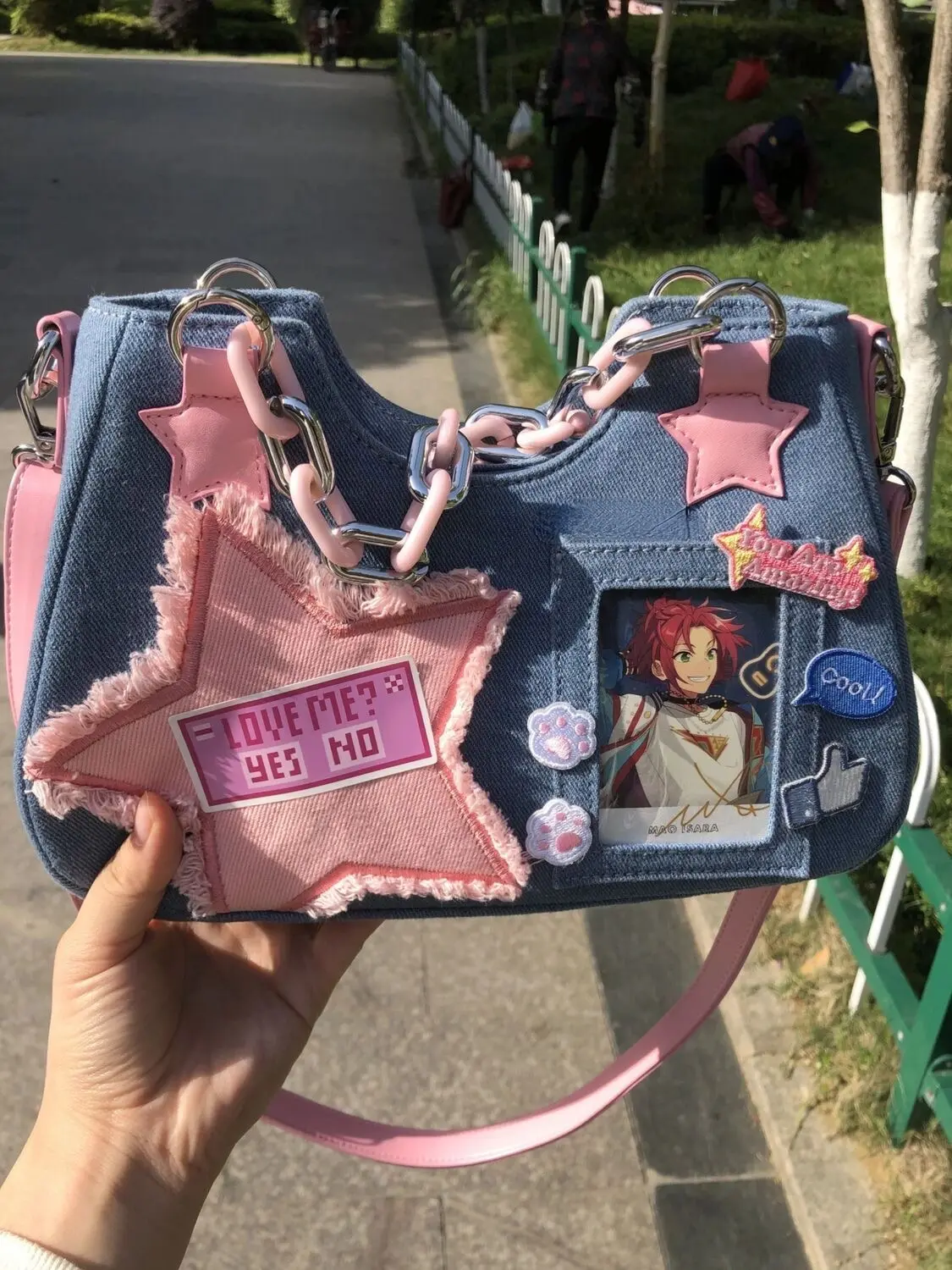 Y2K Vintage Korean Fashion Shoulder Underarm Harajuku Star Tote Denim Bag Chain Ladies Bags Zip Purses Bagutte Handbags Women