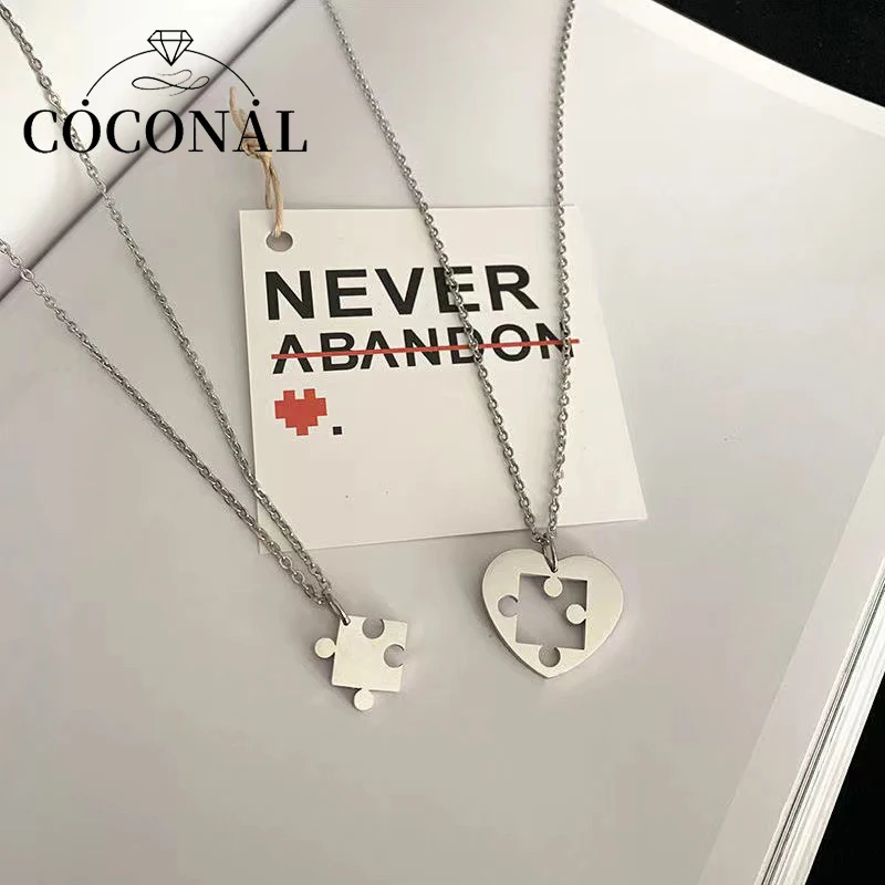 

Coconal Punk Couple Puzzle Heart Matching Pendant Paired Necklace for Lovers Best Friends Women Men Neck Chain Collar Jewelry