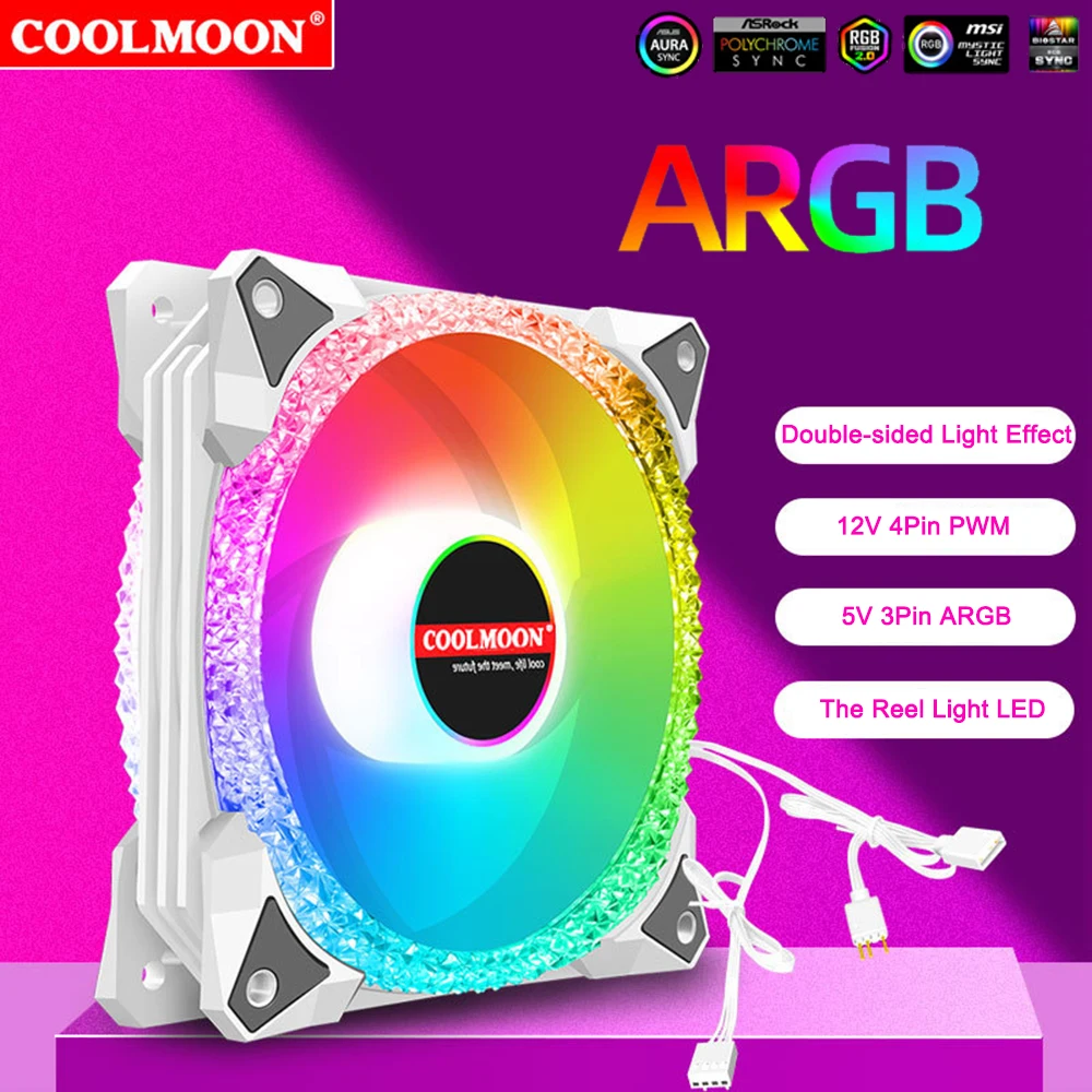 

Coolmoon 120mm 4Pin PWM PC Case Chassis Cooler 5V 3Pin ARGB Colorful Heatsink Radiator for Desktop Computer Water Cooling