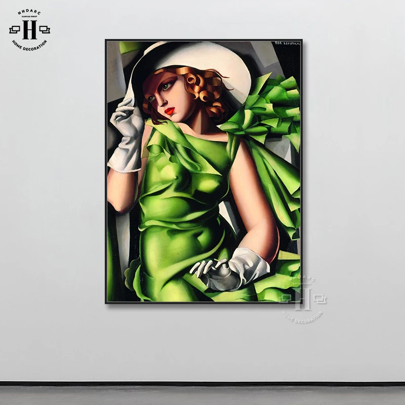 

Classic Artwork Style Canvas Print Painting Poster Artist Tamara De Lempicka White Hat Women Wall Picture Art Porch Home Decor