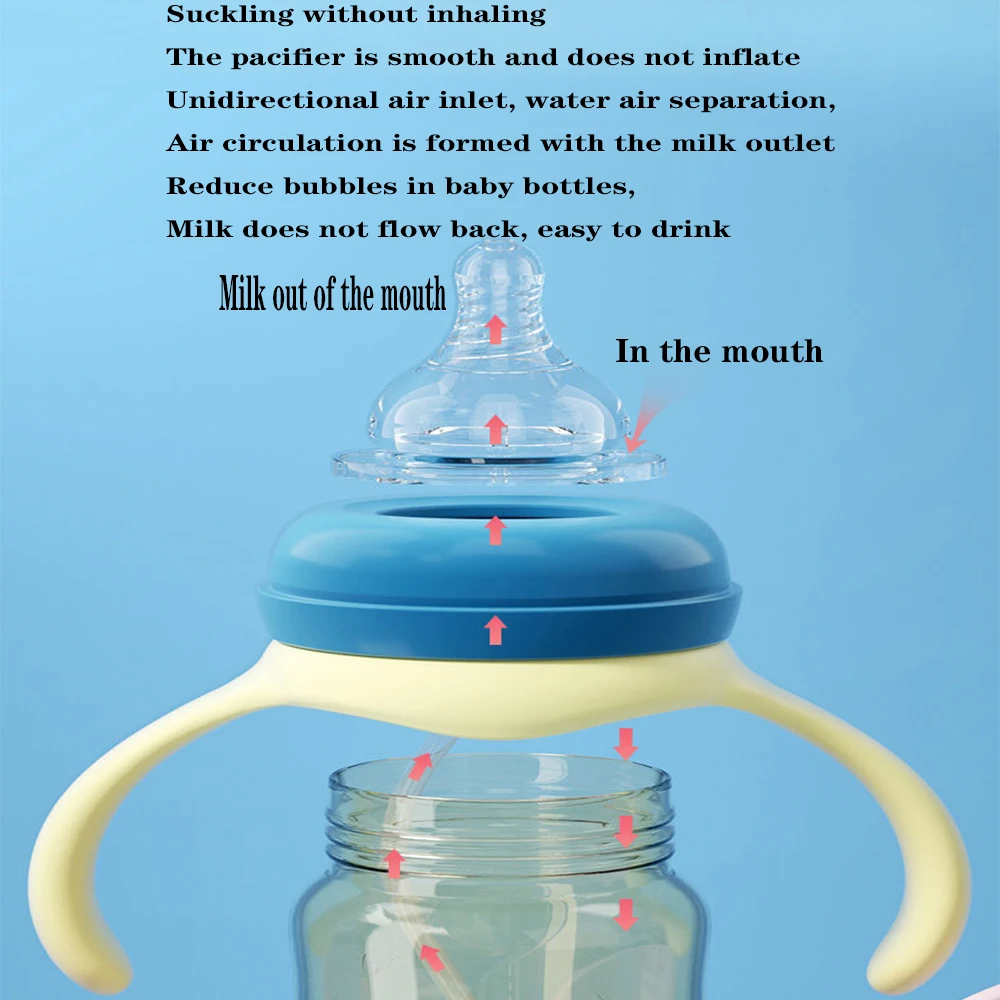 New baby PP baby bottle wide mouth baby bottle anti-flatting anti-drop duck mouth cup straw cup bottle 320ml enlarge