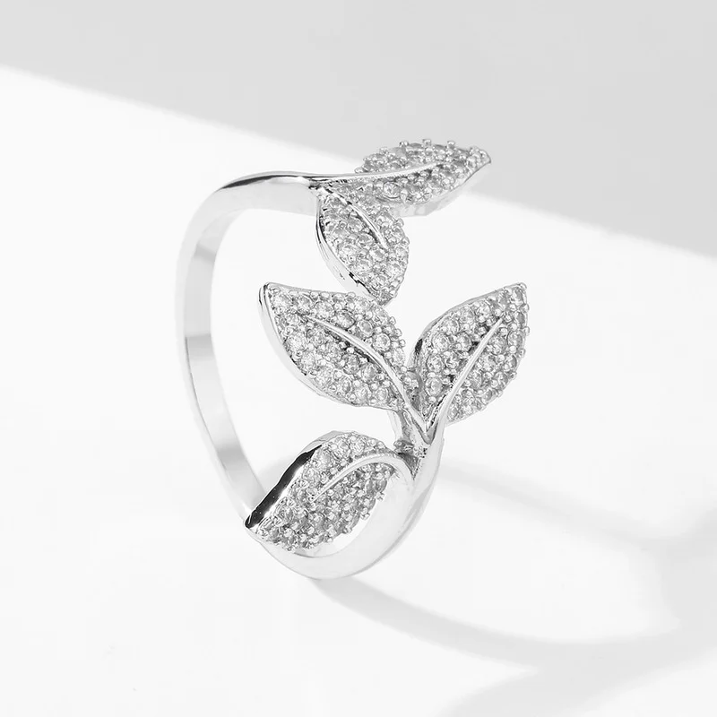 

New Fashion Fresh Cute Leaf Zirconia Ring for Women Simple Personality Aesthetic Rings Friendship Jewelry Birthday Party Gifts