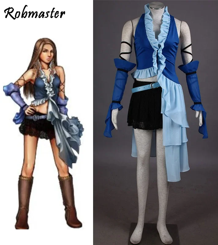 Аниме игра Final Fantasy X Yuna и Lenne Song костюмы для косплея синее платье женский костюм на