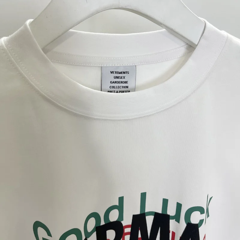 

VETEMENTS Oversized Summer Tops Pure Cotton Casual 1:1 High Quality Good Luck Letter Graffiti Print T-shirts