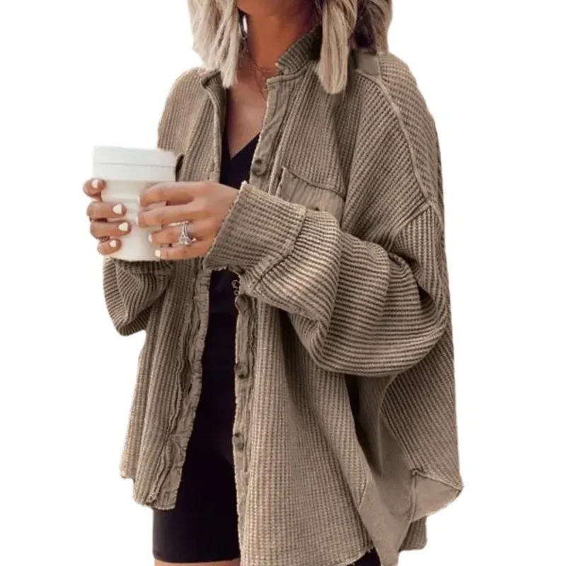 

Spring and Autumn Womens Shirt Solid Color Pocket Panel Irregular Shirt Jacket femme Coat Fashion Casual Lapel roupa feminina