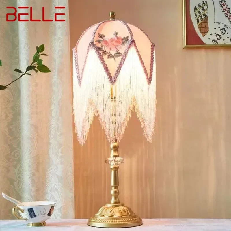 

BELLE French Tassels Table Lamp American Retro Living Room Bedroom Villa European Pastoral Creative Desk Light