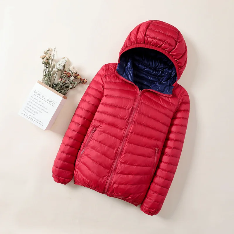 Women Winter Reversible Jackets New Top Quality 90% White Duck Down Keep Warm Women Hooded Lieghtweight Packable Down Coats