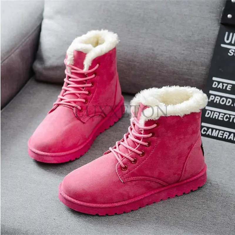

Plush Snow Boots High Top Lace Up Short Women Shoes Warm Flat Heel Winter Fashionable Solid 2022 New Product